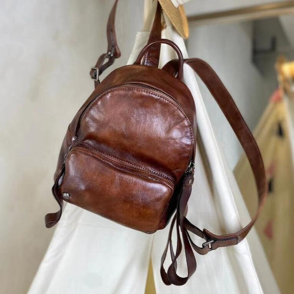 Small Ladies Leather Backpack Purse Rucksack Bags For Women Vintage