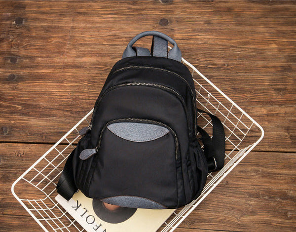 Women's Black Nylon Backpack Purse Small Rucksack For Women