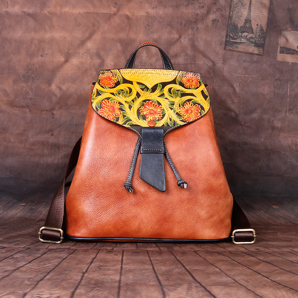 Small Ladies Western Leather Bucket Backpack Purse Small Rucksack Bag For Women Accessories