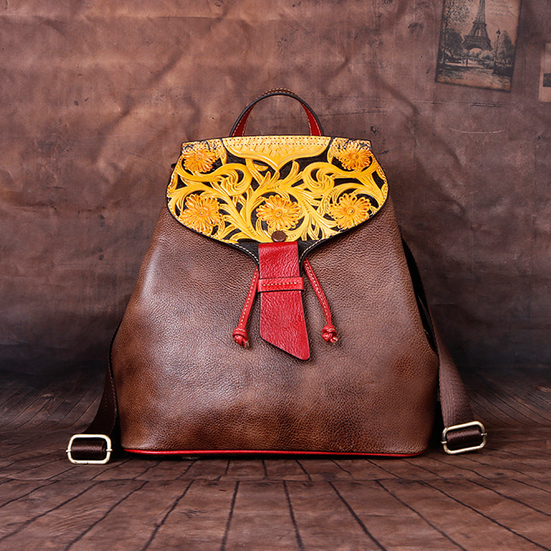 bucket backpack purse leather Small Ladies Western Leather Bucket Backpack Purse Small Rucksack Bag For Women