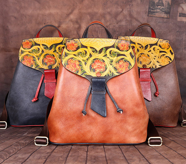 Vintage Womens Leather Flap Backpack Bag Purse School Bag For Women