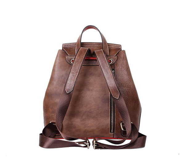 Small Ladies Western Leather Bucket Backpack Purse Small Rucksack Bag For Women Vintage