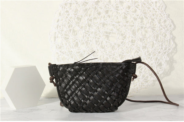 Small Ladies Woven Leather Crossbody Purse Cross Shoulder Bag For Women Genuine Leather