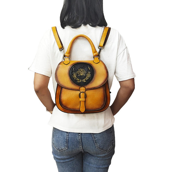 Small Leather Rucksack Handbag Leather Backpack Purse For Women Brown