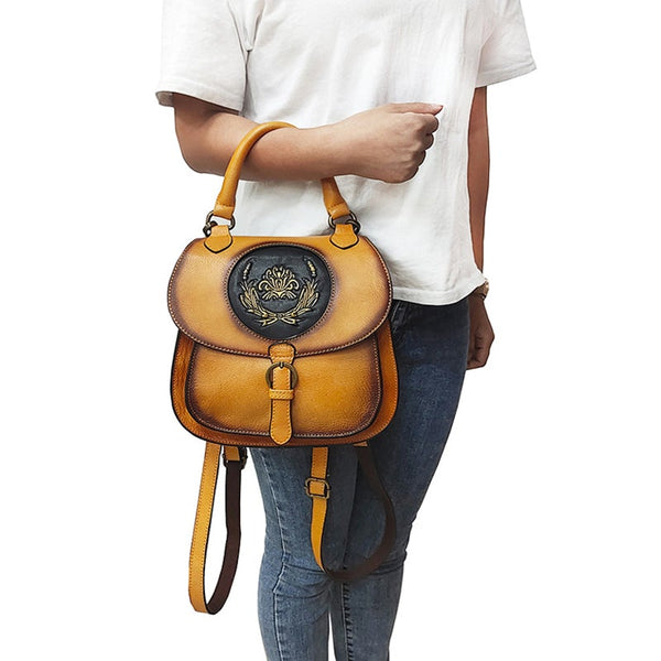 Small Leather Rucksack Handbag Leather Backpack Purse For Women Chic
