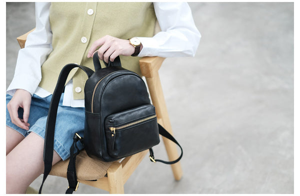 Small Rucksack Womens Leather Stylish Backpacks For Women Black