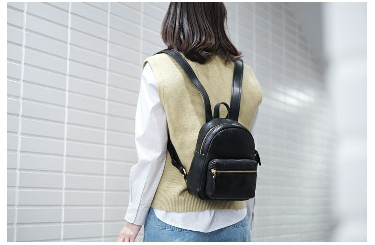 black leather small backpack for young women Women's Mini Leather Backpack Ladies Black Backpack Bag For Women