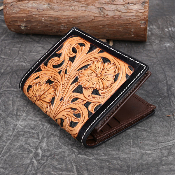 Small Tooled Leather Pocket Wallet Card Holder Wallet For Ladies