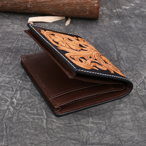 Small Tooled Leather Pocket Wallet Card Holder Wallet For Ladies Beautiful