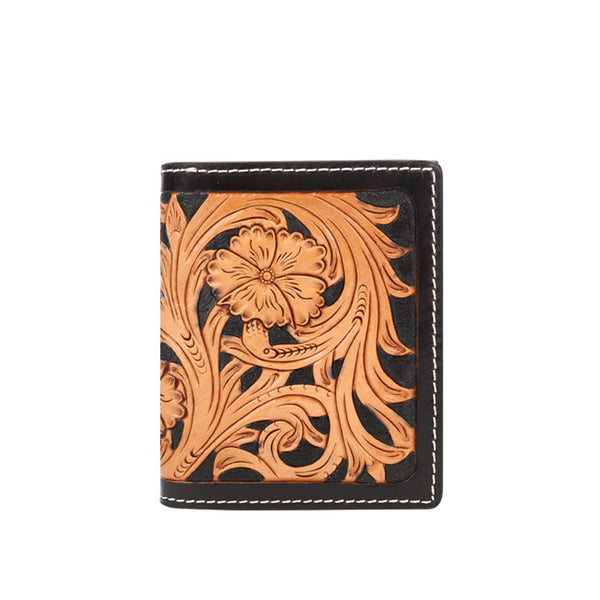 Small Tooled Leather Pocket Wallet Card Holder Wallet For Ladies Black