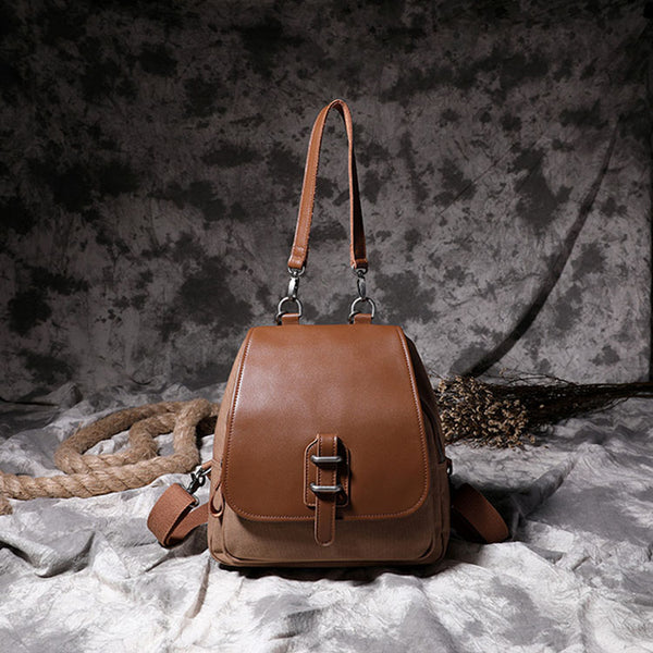 Small Vintage Womens Canvas And Leather Backpack Purse Shoulder Handbags for Women Details