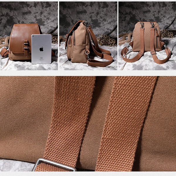 Small Vintage Womens Canvas And Leather Backpack Purse Shoulder Handbags for Women Quality