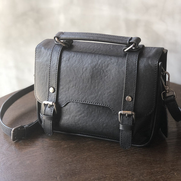 Small Women Black Leather Satchel Bags Shoulder Handbags Affordable