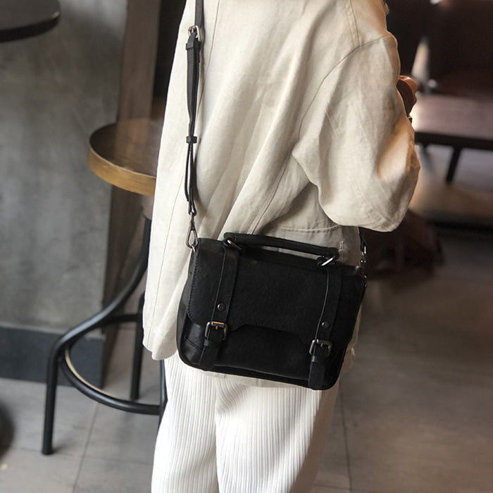 Small Women Black Leather Satchel Bags Shoulder Handbags
