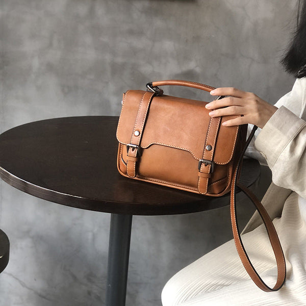Small Women Black Leather Satchel Bags Shoulder Handbags Chic