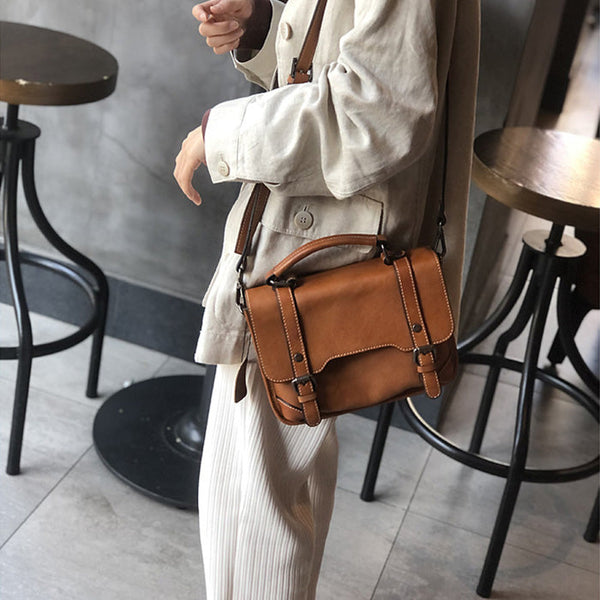 Small Women Black Leather Satchel Bags Shoulder Handbags Cute