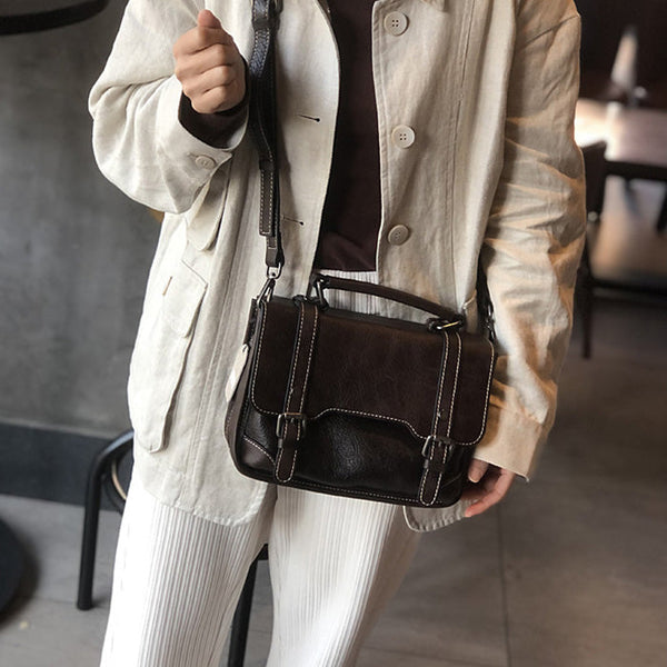 Small Women Black Leather Satchel Bags Shoulder Handbags Designer