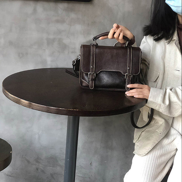 Small Women Black Leather Satchel Bags Shoulder Handbags Original