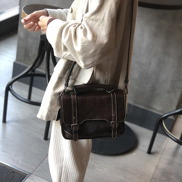 Small Women Black Leather Satchel Bags Shoulder Handbags Quality