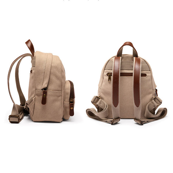 Small Women's Canvas And Leather Backpack Purse Rucksack For Women