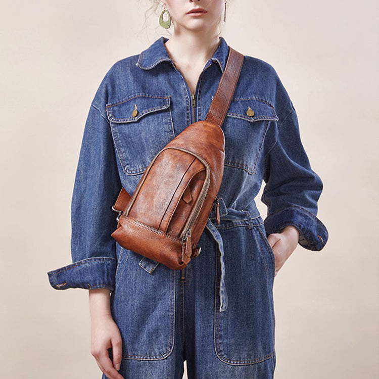 Small Women's Crossbody Chest Bag Leather Sling Bags For Women