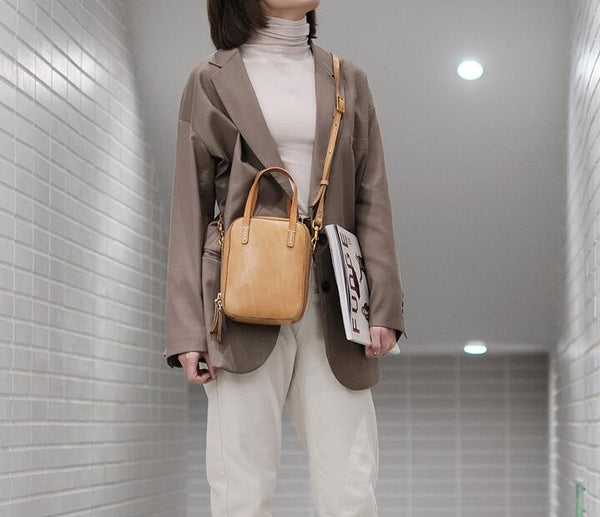 Small Women's Genuine Leather Handbags Crossbody Sling Bag For Women Brown