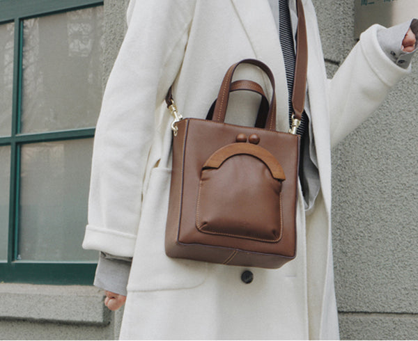 Small Women's Genuine Leather Tote Bags Handbags Crossbody Purse for Women Cute