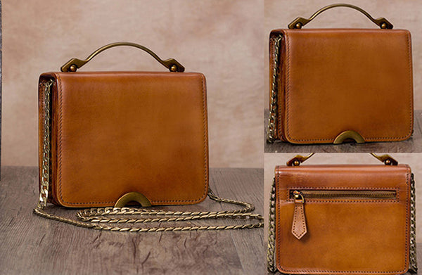 Small Women's Leather Crossbody Satchel Bag Purse Shoulder Handbags for Women Brown