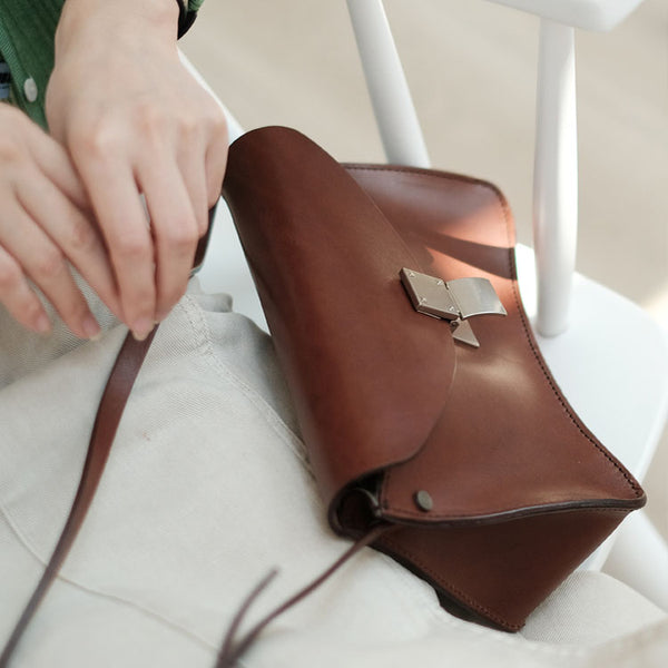 Small Women's Vintage Leather Crossbody Satchel Purse Shoulder Bag For Women