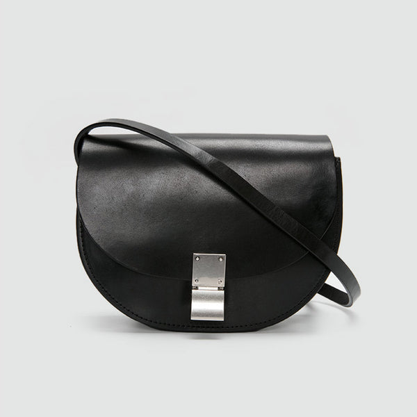 Small Womens Black Leather Crossbody Saddle Bag Purse Side Bag for Women fashion