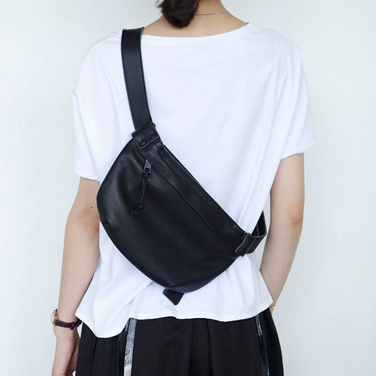 Women's leather black belly bag, women's leather shoulder bag