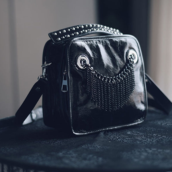 Small Womens Boho Black Leather Fringe Crossbody Bag With Metal Tassel Cross Shoulder Bag For Women Designer