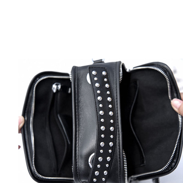Small Womens Boho Black Leather Fringe Crossbody Bag With Metal Tassel Cross Shoulder Bag For Women Inside