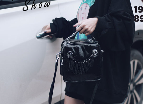 Small Womens Boho Black Leather Fringe Crossbody Bag With Metal Tassel Cross Shoulder Bag For Women Original