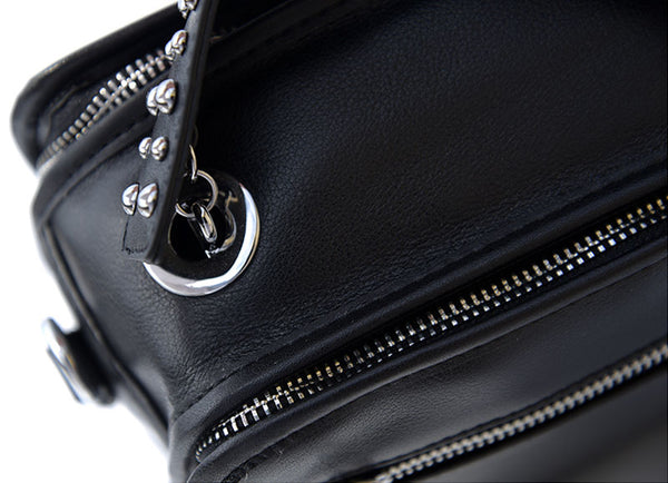 Small Womens Boho Black Leather Fringe Crossbody Bag With Metal Tassel Cross Shoulder Bag For Women Stylish
