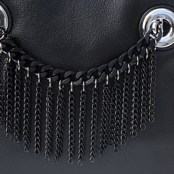 Small Womens Boho Black Leather Fringe Crossbody Bag With Metal Tassel Cross Shoulder Bag For Women Trendy