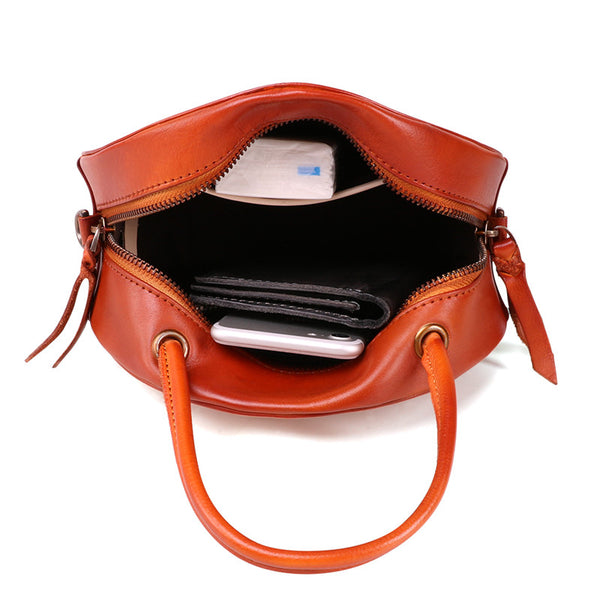 Small Womens Braided Leather Circle Handbag Cross Shoulder Round Bag Purse for Women Designer