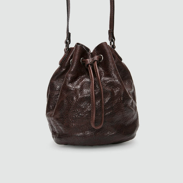 Small Womens Brown Leather Bucket Bag Purse Over The Shoulder Bags for Women Details