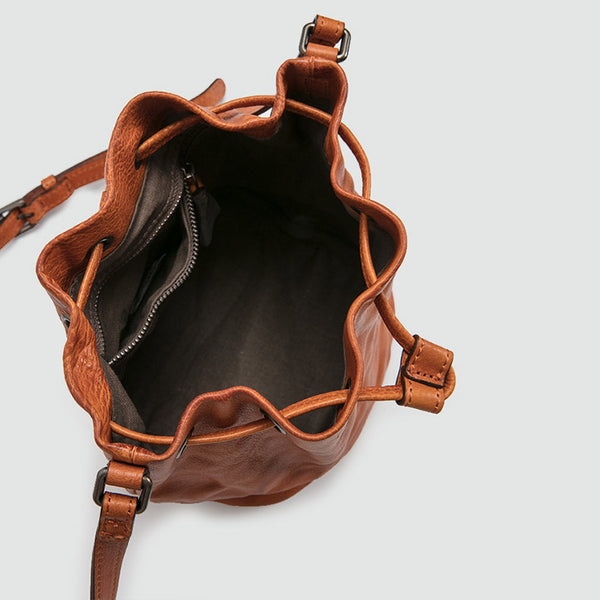 Small Womens Brown Leather Bucket Bag Purse Over The Shoulder Bags for Women gift