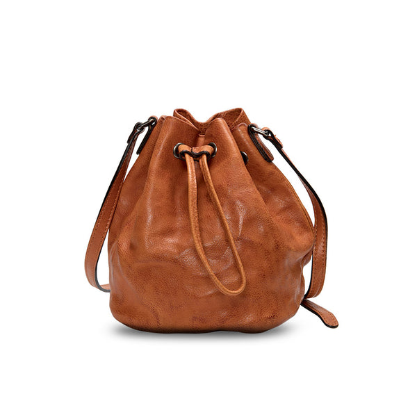 Small Womens Brown Leather Bucket Bag