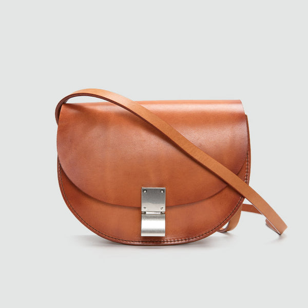Small Womens Brown Leather Crossbody Saddle Bag