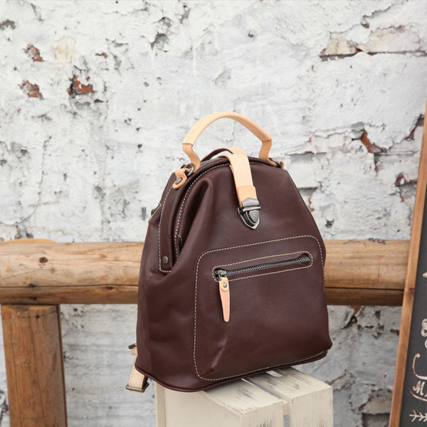Small Womens Brown Leather Doctor Bag Backpack Purse Cute Designer Backpacks for Women Fashion