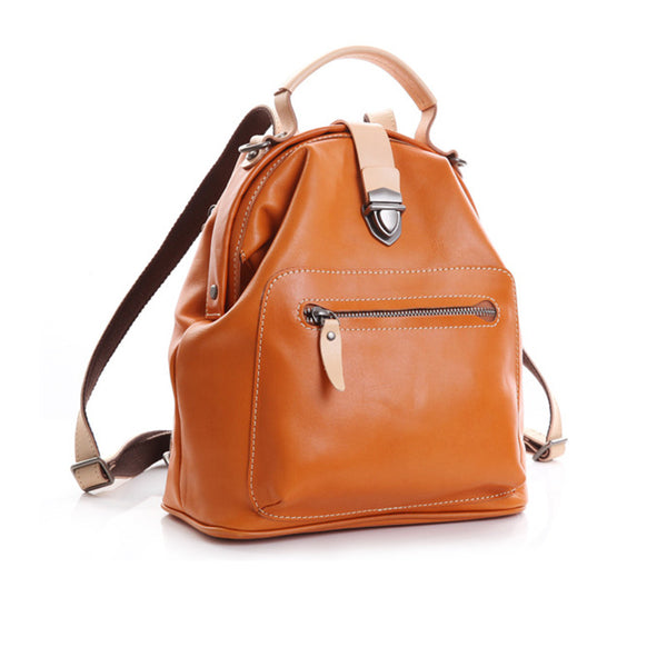 Small Womens Brown Leather Doctor Bag Backpack Purse
