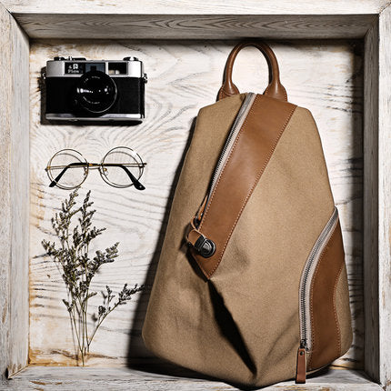 Small Womens Canvas and Leather Backpack Purse Rucksack Bags with Zipper for Women Affordable