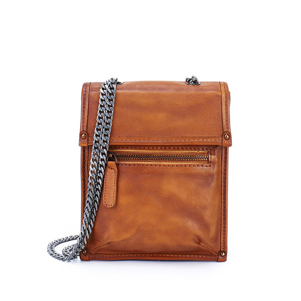 Small Womens Flap Leather Crossbody Bags Chain Shoulder Bag For Women Brown