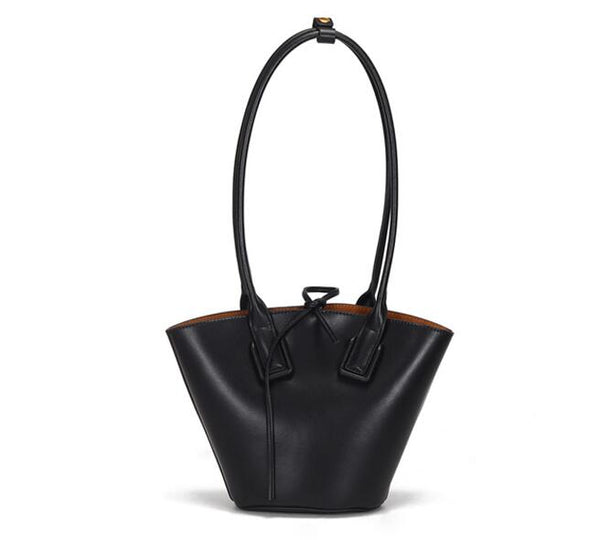 Small Womens Genuine Leather Bucket Handbags Shoulder Bag For Women Black