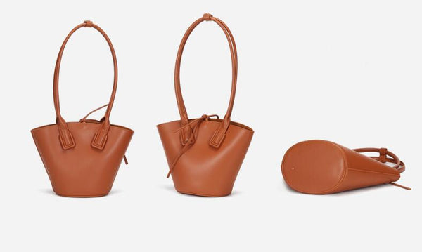 Small Womens Genuine Leather Bucket Handbags Shoulder Bag For Women Brown