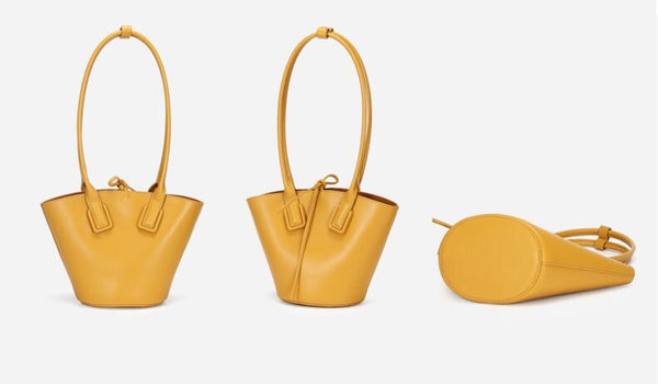 Small Womens Genuine Leather Bucket Handbags Shoulder Bag For Women Details