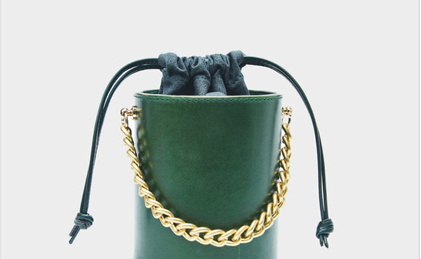 Small Womens Green Leather Crossbody Bucket Bag Handbags Purse for Women stylish