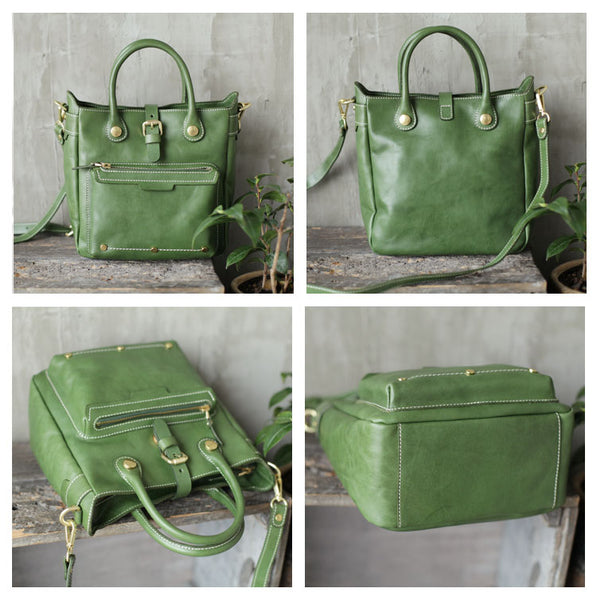Small Womens Green Leather Crossbody Tote Bag Shoulder Handbags Purse for Women Beautiful